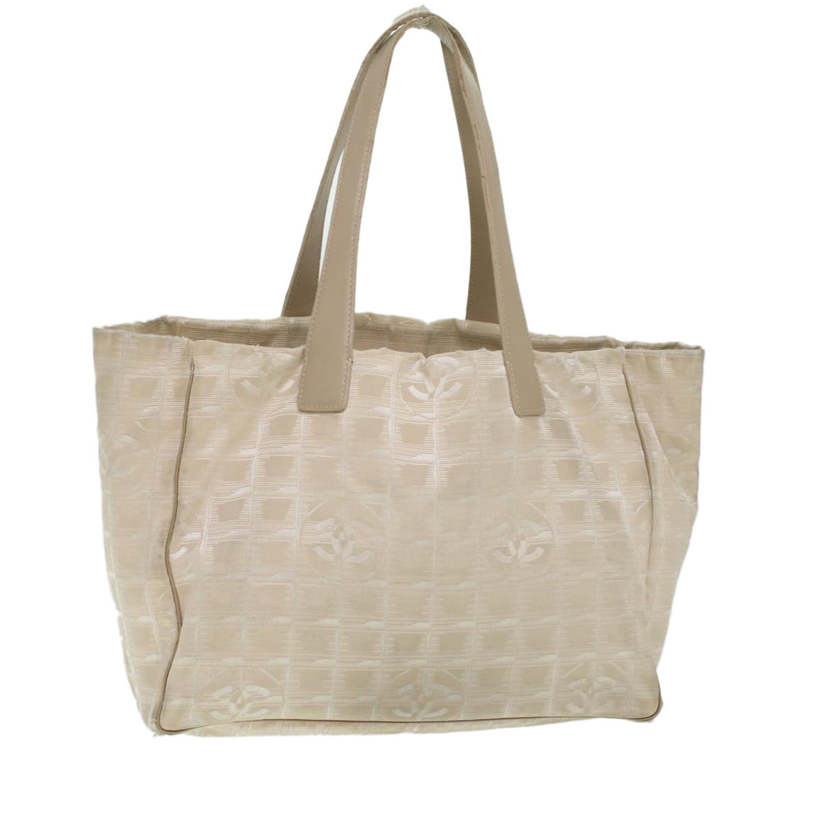 Chanel Travel Line Tote Bag Canvas Beige Cc Auth Ti882